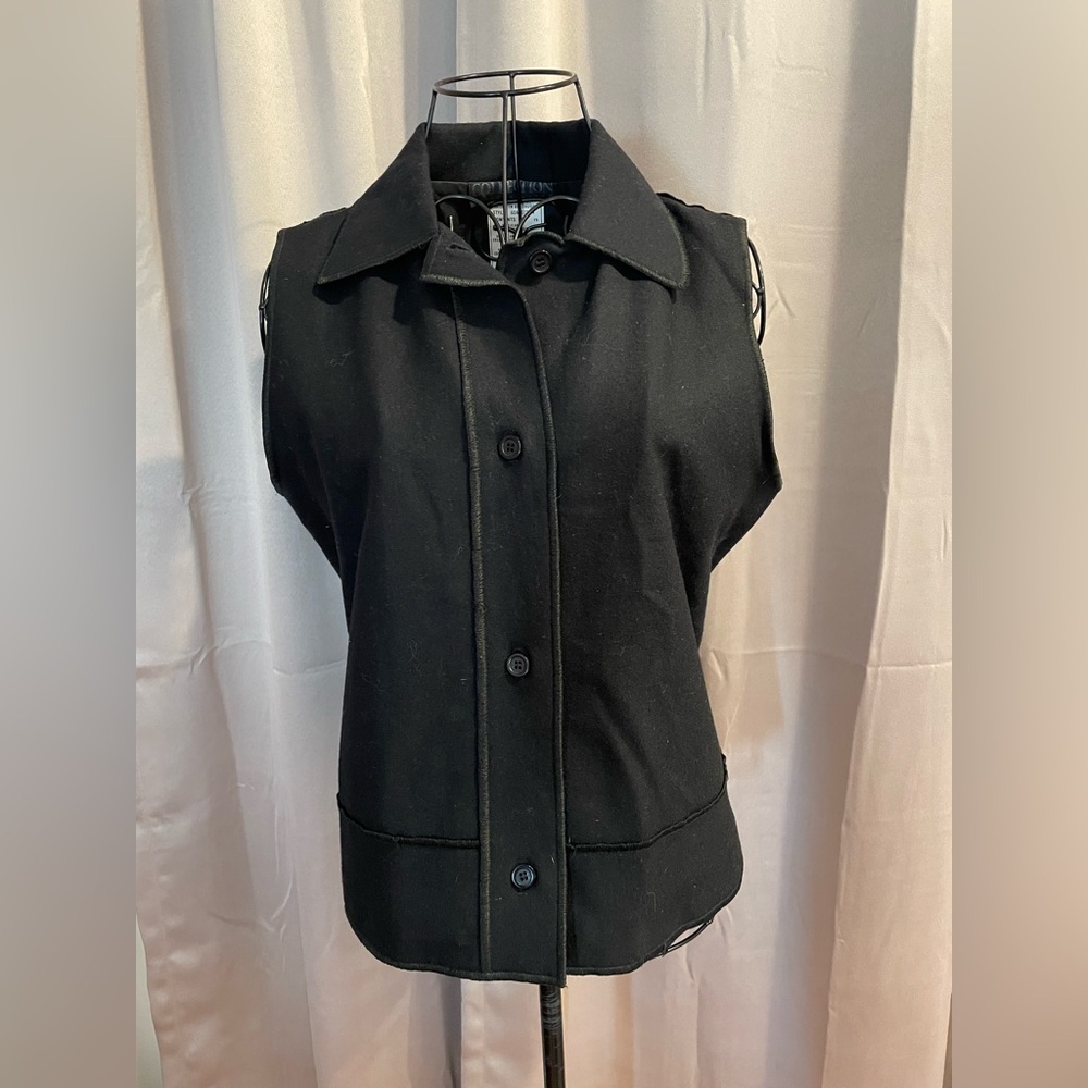 Harve Benard COLLECTION Smooth Black Wool Blend Vest w/ Stitched Hems Size 6 VTG